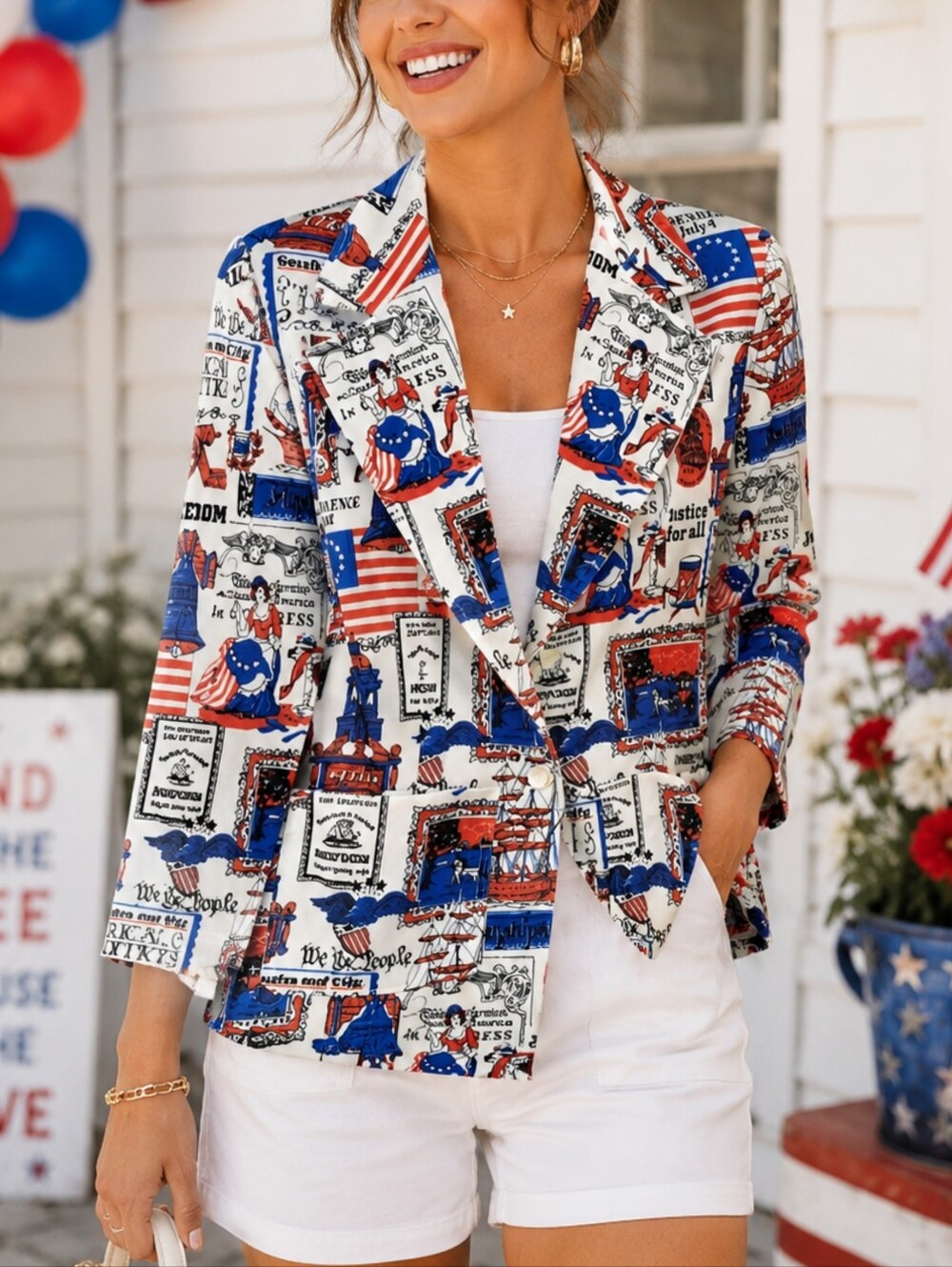 Vintage 70s Red white blue vintage Patriotic print July 4th Jacket Blazer sz S